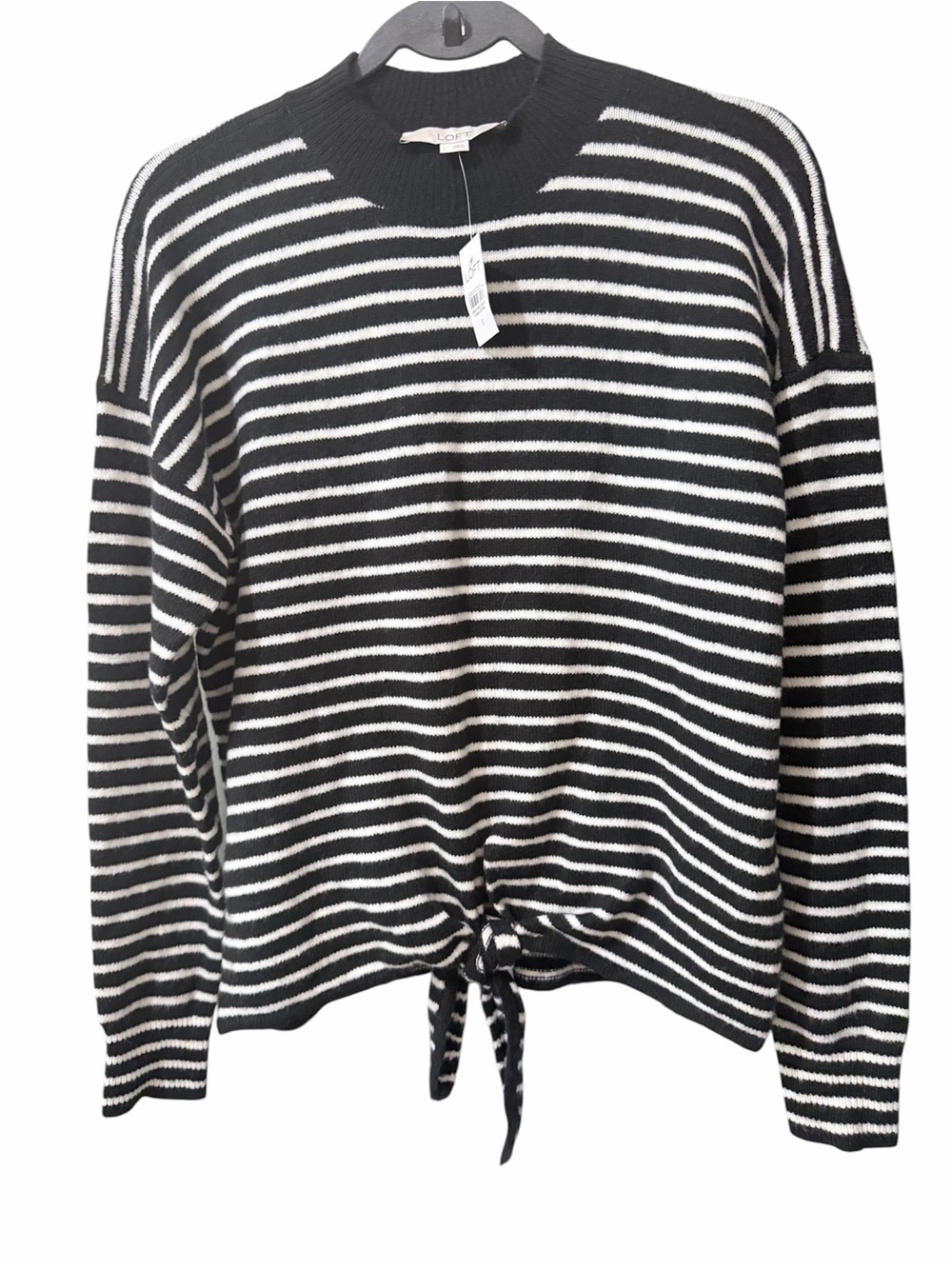 LOFT Striped Mock Neck Tie Front Sweater NWT